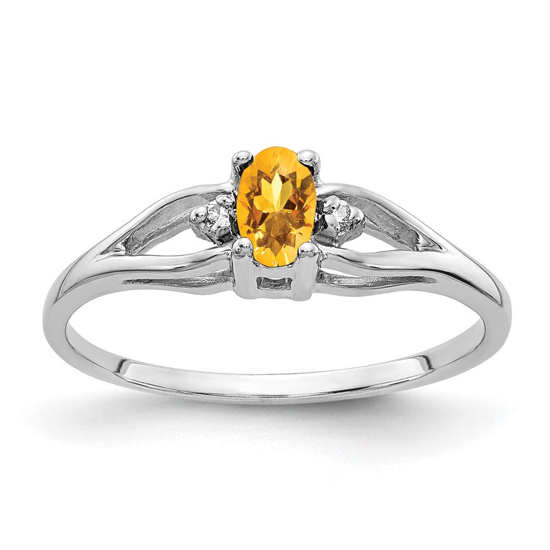 14K White Gold 5X3mm Oval Citrine Aaa Diamond Ring