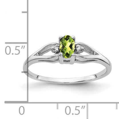 14K White Gold 5X3mm Oval Peridot Aaa Diamond Ring
