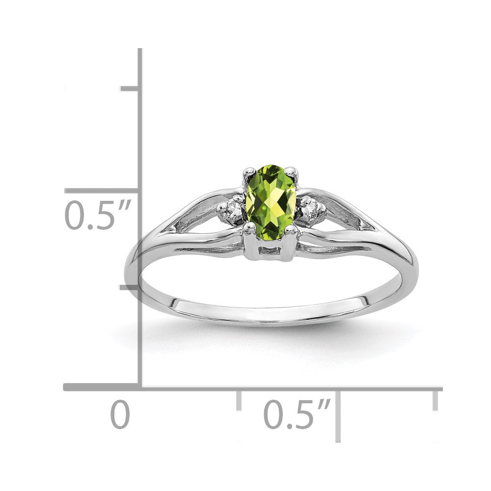 14K White Gold 5X3mm Oval Peridot Vs Diamond Ring