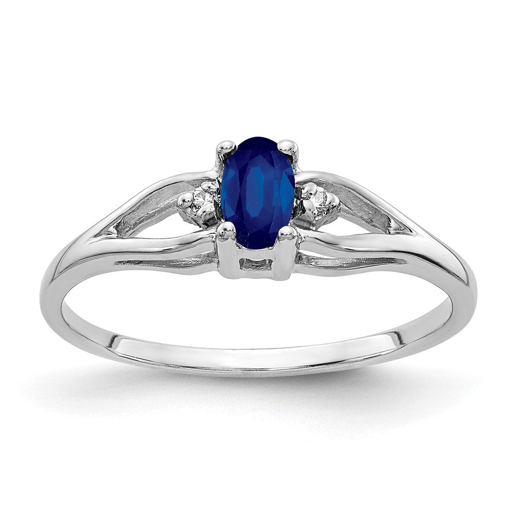 14K White Gold 5X3mm Oval Sapphire Aa Diamond Ring