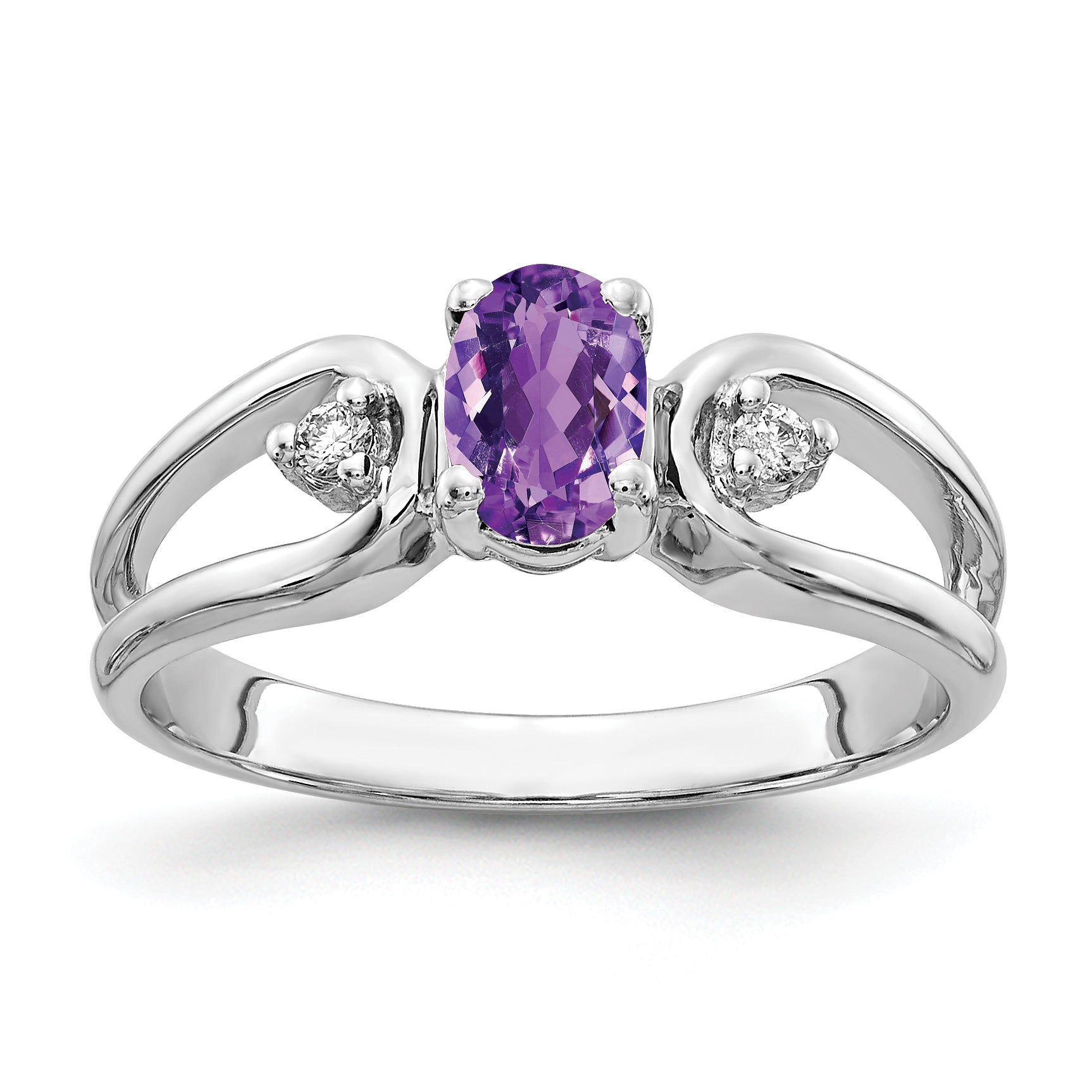 14k White Gold 6x4mm Oval Amethyst A Real Diamond ring