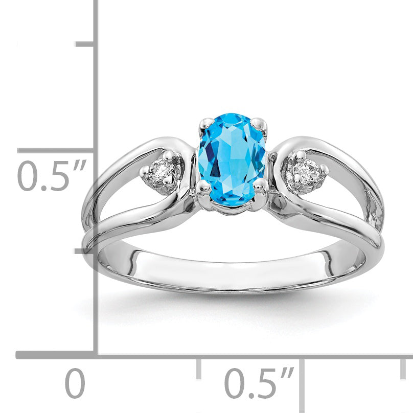 14k White Gold 6x4mm Oval Blue Topaz A Real Diamond ring