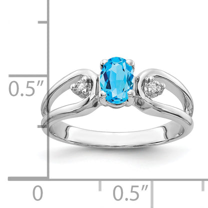 14k White Gold 6x4mm Oval Blue Topaz A Real Diamond ring