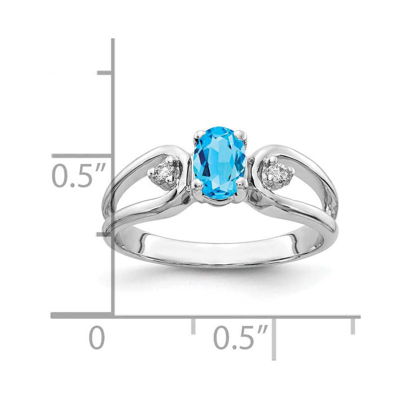 14k White Gold 6x4mm Oval Blue Topaz A Real Diamond ring