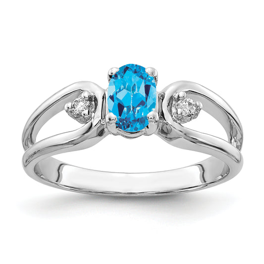 14k White Gold 6x4mm Oval Blue Topaz A Real Diamond ring