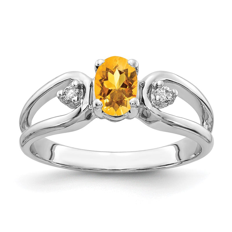 14k White Gold 6x4mm Oval Citrine Checker A Real Diamond ring