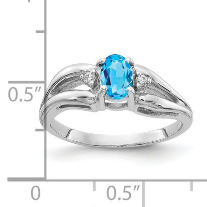 14k White Gold 6x4mm Oval Blue Topaz A Real Diamond ring