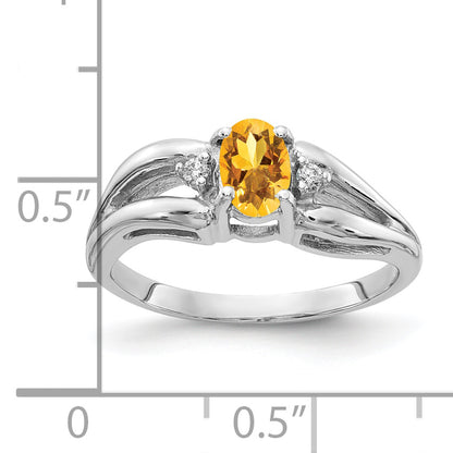 14k White Gold 6x4mm Oval Citrine A Real Diamond ring