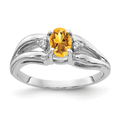 14k White Gold 6x4mm Oval Citrine A Real Diamond ring