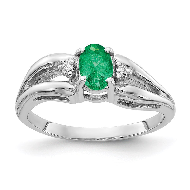 14k White Gold 6x4mm Oval Emerald A Real Diamond ring