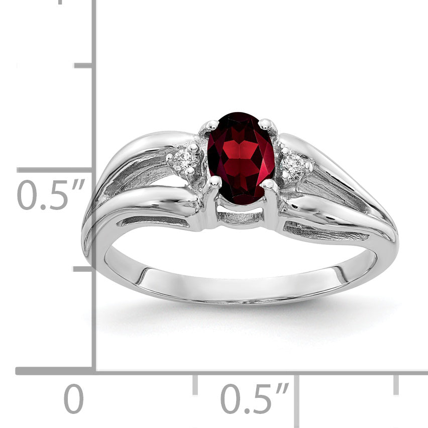 14k White Gold 6x4mm Oval Garnet A Real Diamond ring