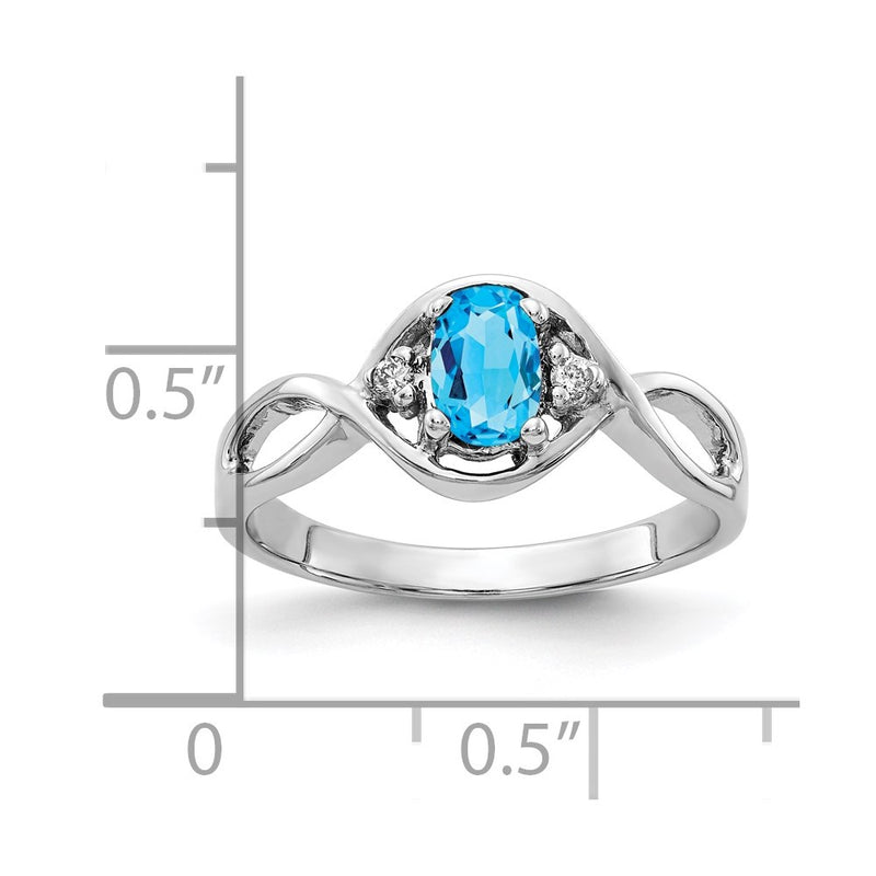 14k White Gold 6x4mm Oval Blue Topaz Checker VS Real Diamond ring