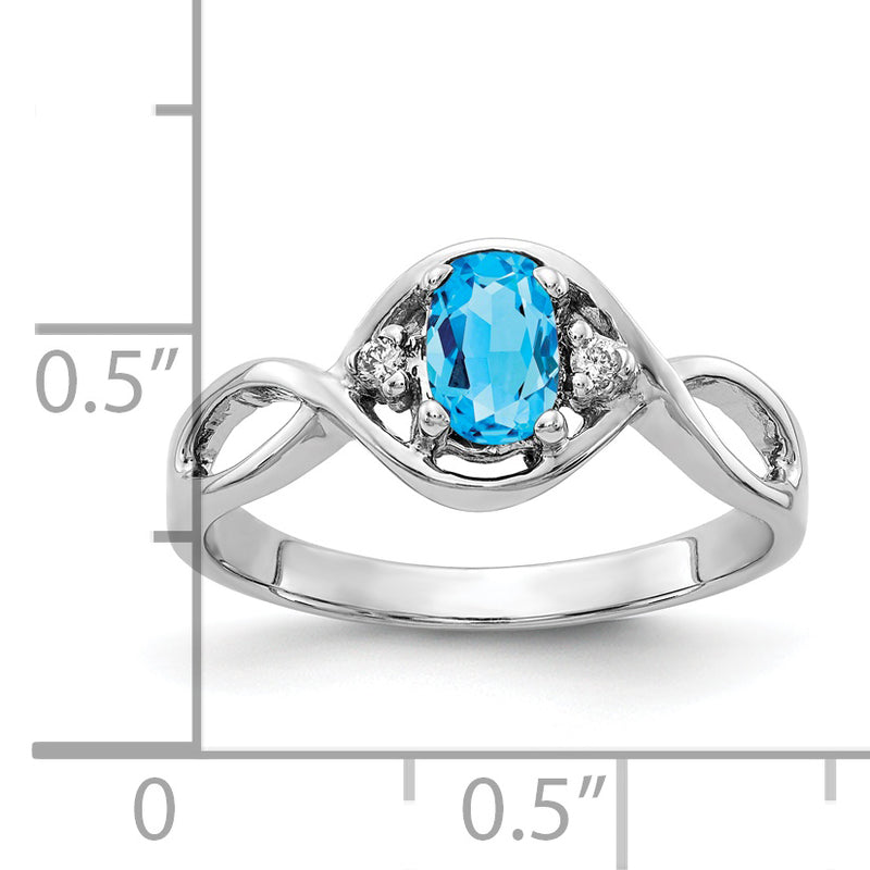 14k White Gold 6x4mm Oval Blue Topaz Checker AAA Real Diamond ring