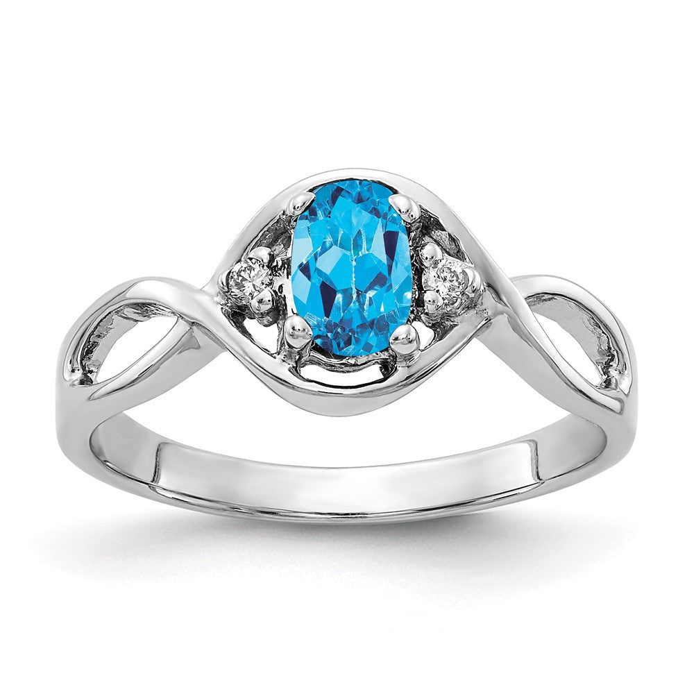 14k White Gold 6x4mm Oval Blue Topaz Checker AA Real Diamond ring