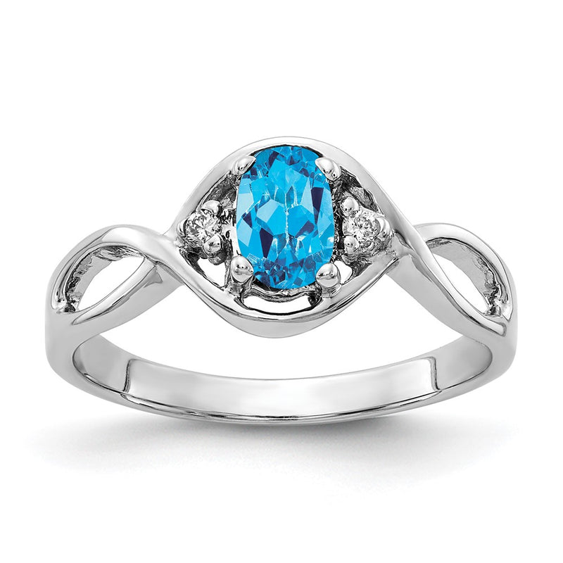 14k White Gold 6x4mm Oval Blue Topaz Checker AA Real Diamond ring