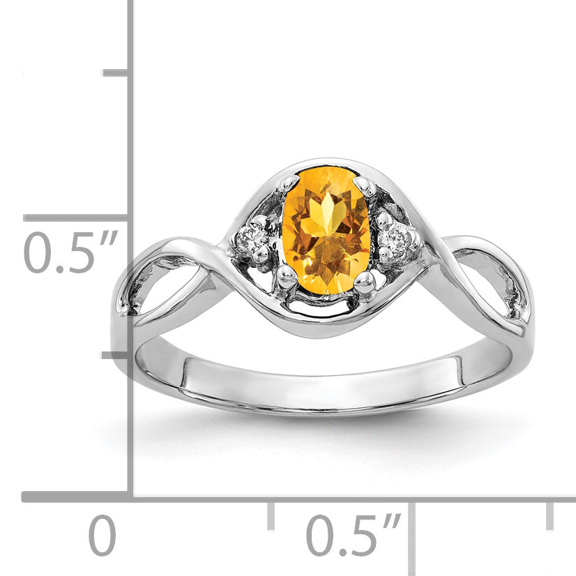 14K White Gold 6X4mm Oval Citrine Aa Diamond Ring