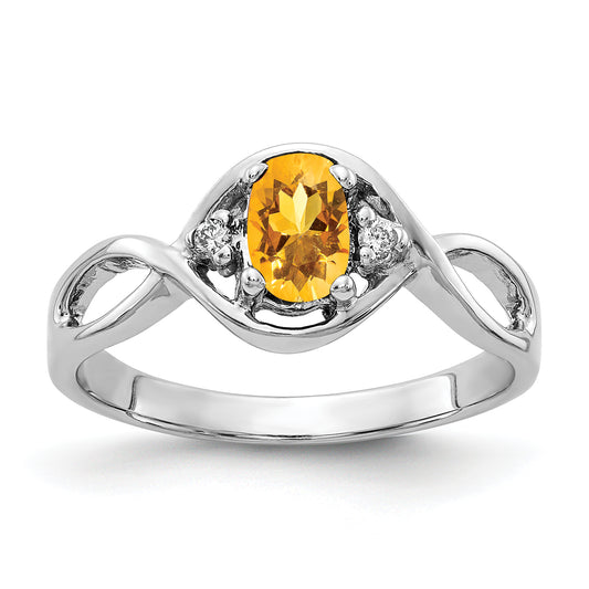14K White Gold 6X4mm Oval Citrine Aaa Diamond Ring