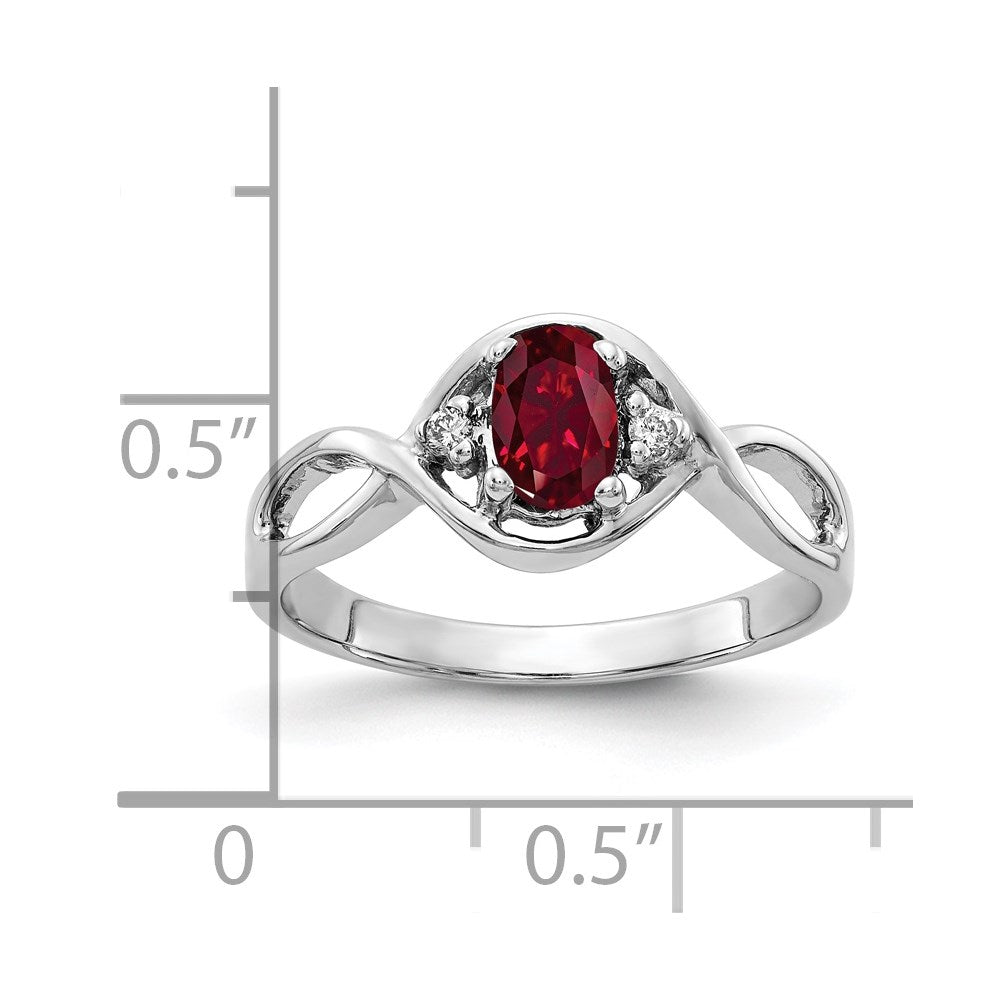 14k White Gold 6x4mm Oval Created Ruby A Real Diamond ring