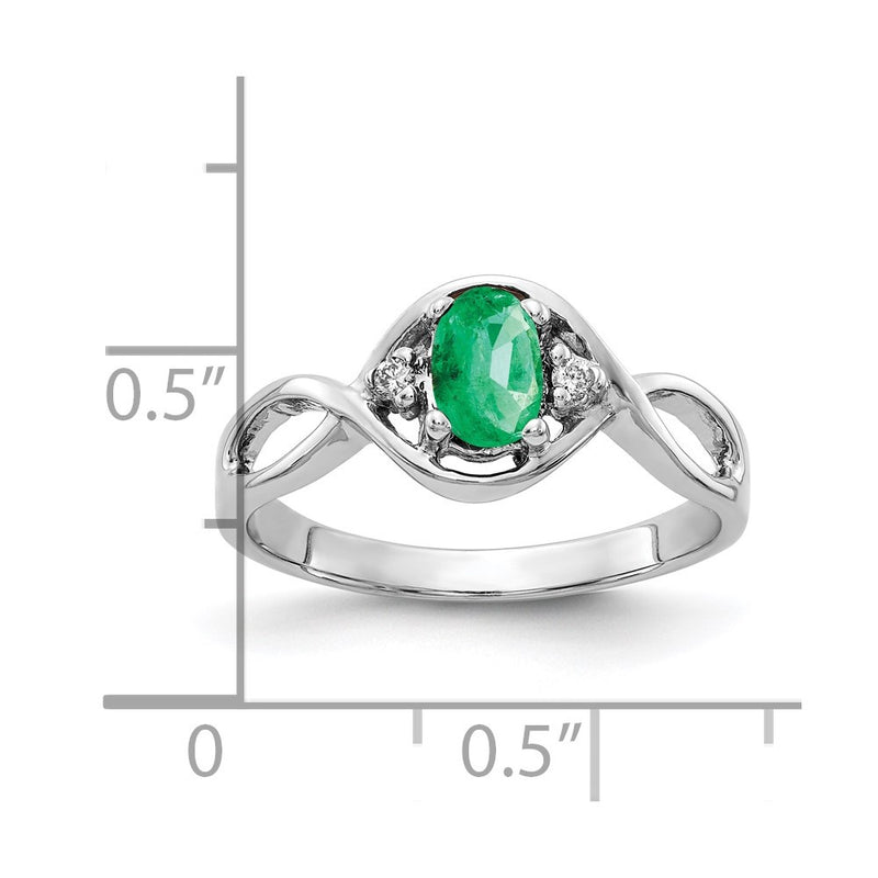14K White Gold 6X4mm Oval Emerald Aa Diamond Ring