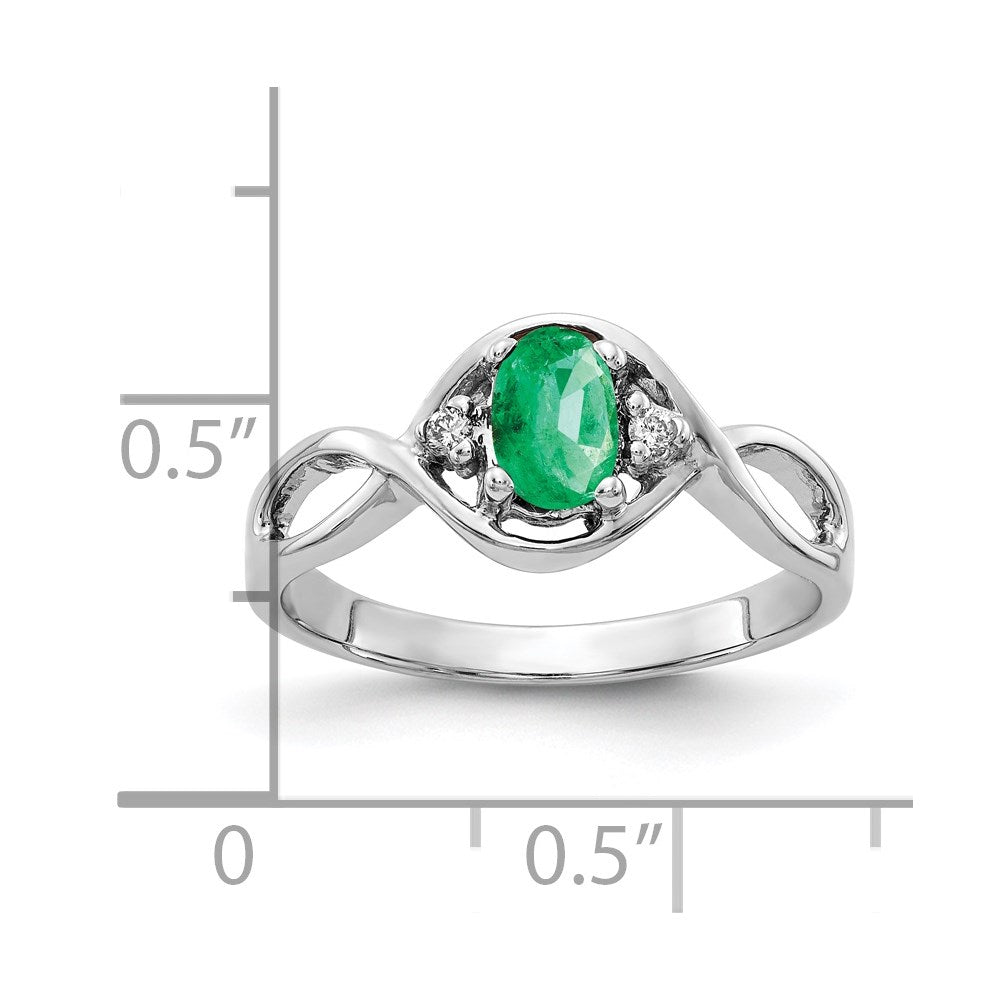 14K White Gold 6X4mm Oval Emerald Vs Diamond Ring