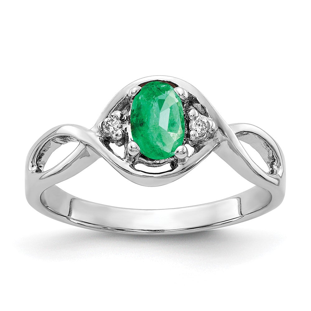 14K White Gold 6X4mm Oval Emerald Vs Diamond Ring