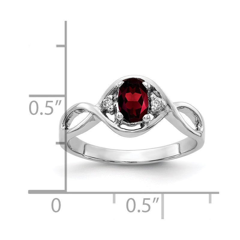 14K White Gold 6X4mm Oval Garnet Aa Diamond Ring