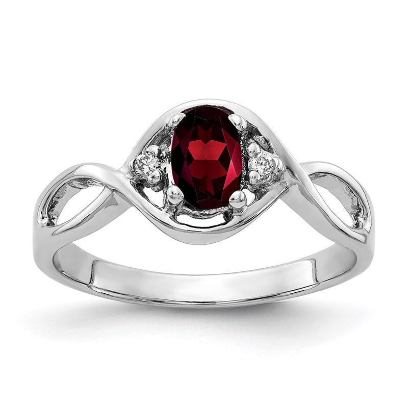 14K White Gold 6X4mm Oval Garnet Aa Diamond Ring