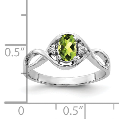 14K White Gold 6X4mm Oval Peridot Vs Diamond Ring