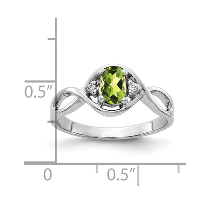 14K White Gold 6X4mm Oval Peridot Aaa Diamond Ring