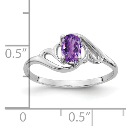 14k White Gold 6x4mm Oval Amethyst Checker ring