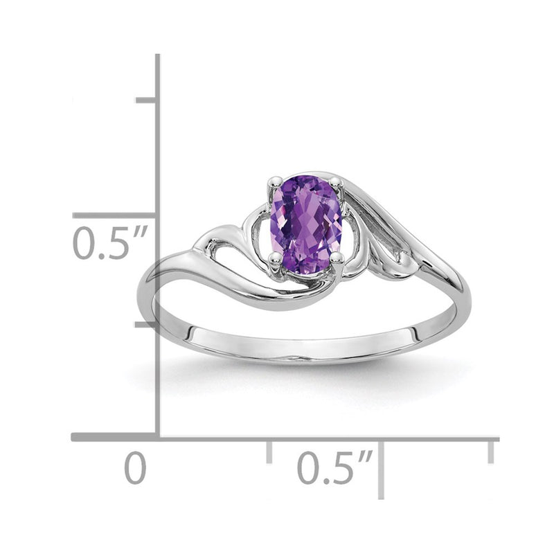 14k White Gold 6x4mm Oval Amethyst Checker ring