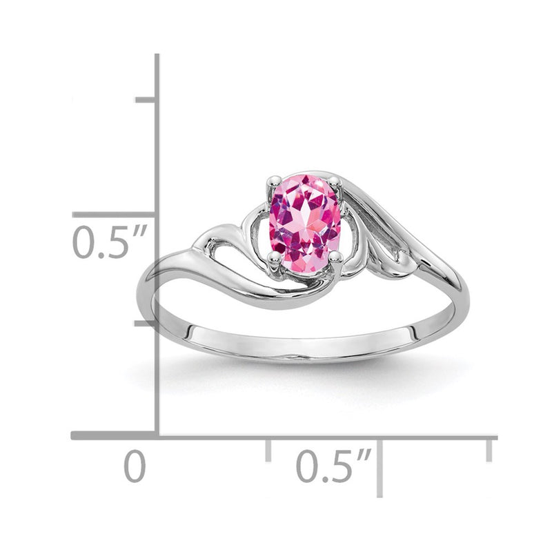 Solid 14k White Gold 6x4mm Oval PinK Simulated Sapphire Ring