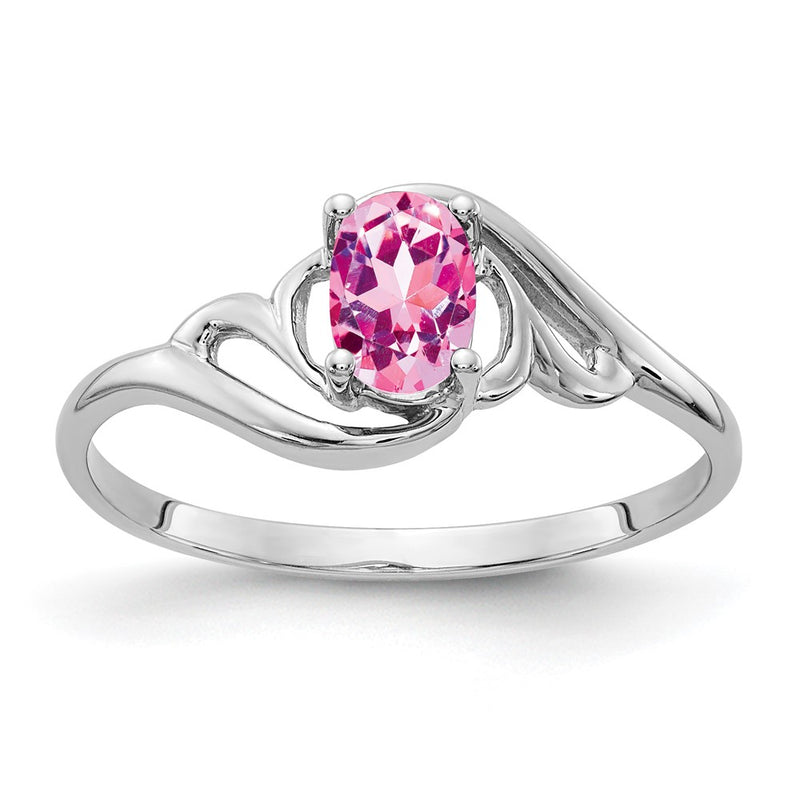 Solid 14k White Gold 6x4mm Oval PinK Simulated Sapphire Ring