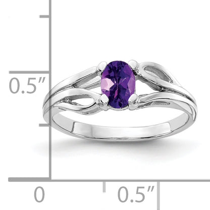 Solid 14k White Gold 6x4mm Oval Simulated Amethyst Ring