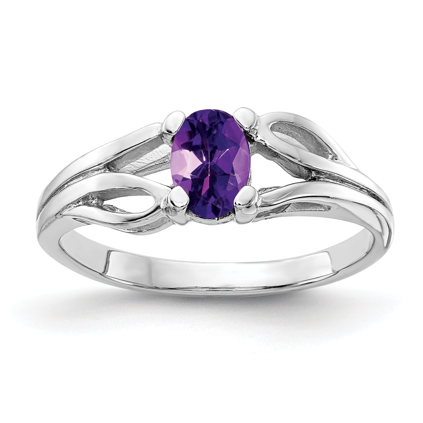 Solid 14k White Gold 6x4mm Oval Simulated Amethyst Ring