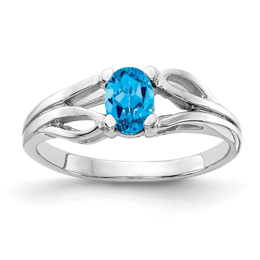 14k White Gold 6x4mm Oval Blue Topaz ring