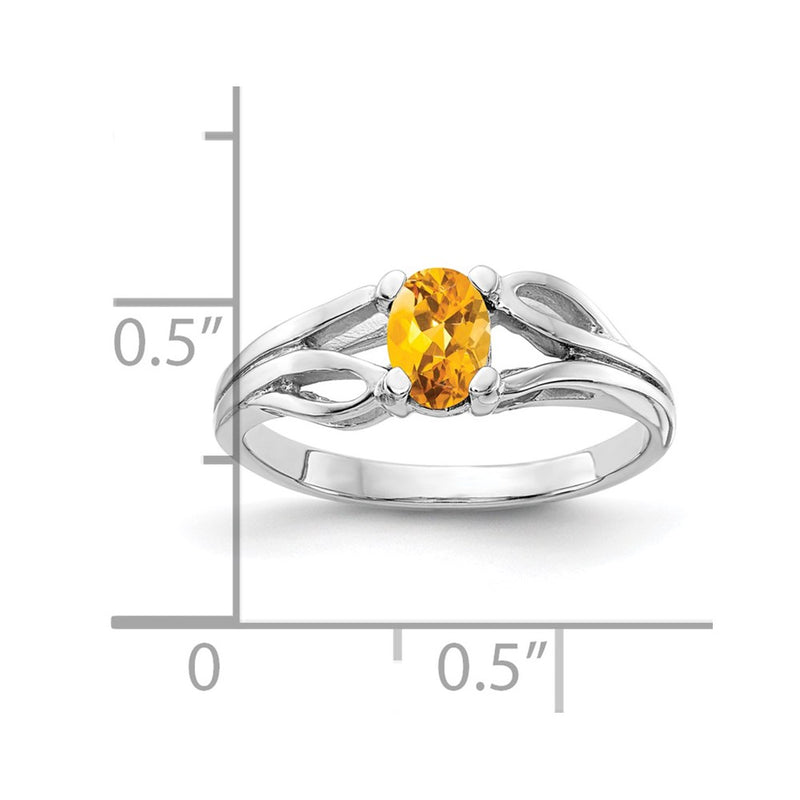 Solid 14k White Gold 6x4mm Oval Simulated Citrine Ring