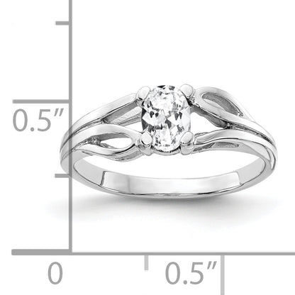 Solid 14k White Gold 6x4mm Oval Cubic Zirconia Ring