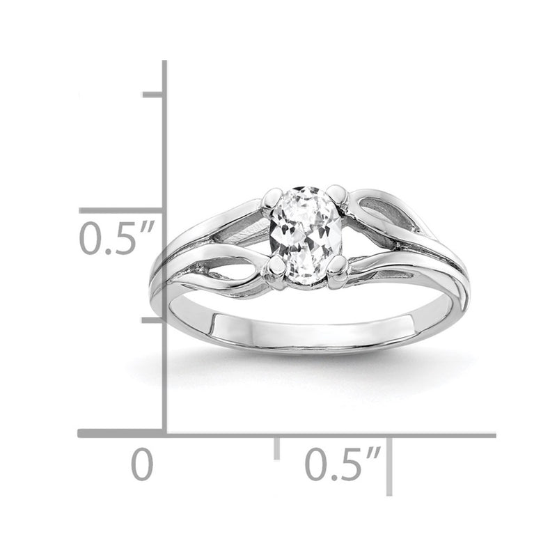 Solid 14k White Gold 6x4mm Oval Cubic Zirconia Ring
