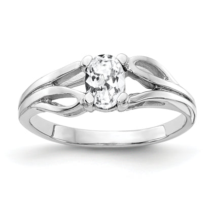 Solid 14k White Gold 6x4mm Oval Cubic Zirconia Ring