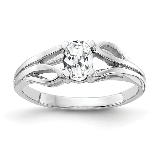 Solid 14k White Gold 6x4mm Oval Cubic Zirconia Ring