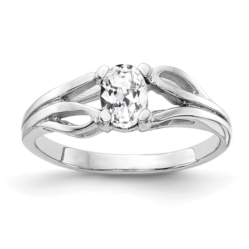 Solid 14k White Gold 6x4mm Oval Cubic Zirconia Ring