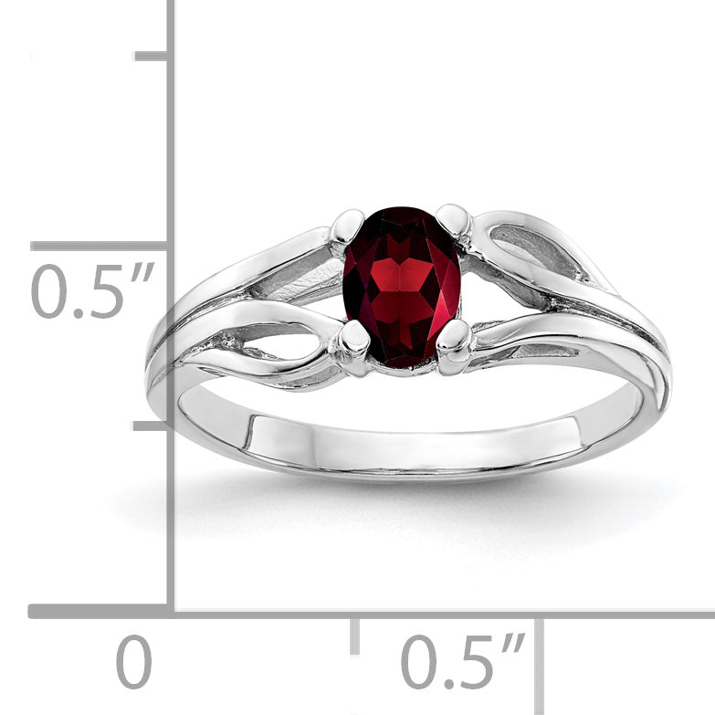 14k White Gold 6x4mm Oval Garnet Checker ring