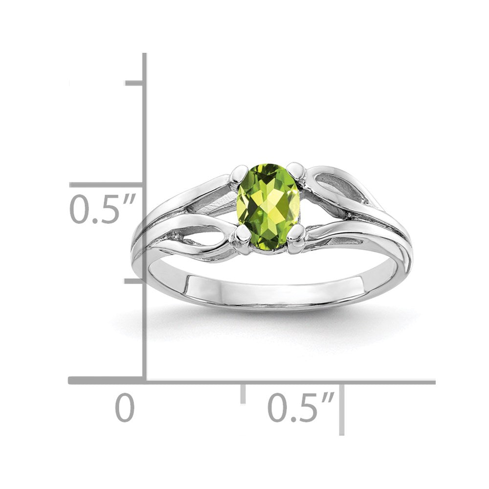 14k White Gold 6x4mm Oval Peridot Checker ring