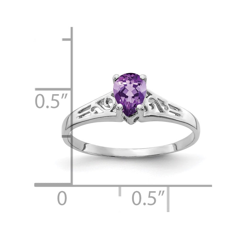 14k White Gold 6x4mm Pear Amethyst ring