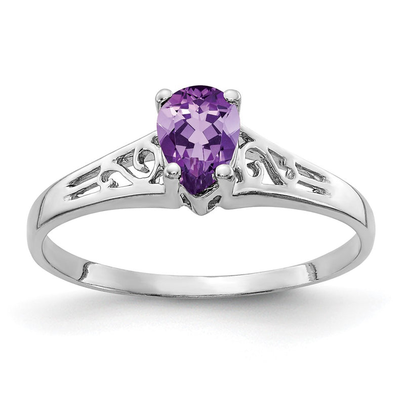14k White Gold 6x4mm Pear Amethyst ring