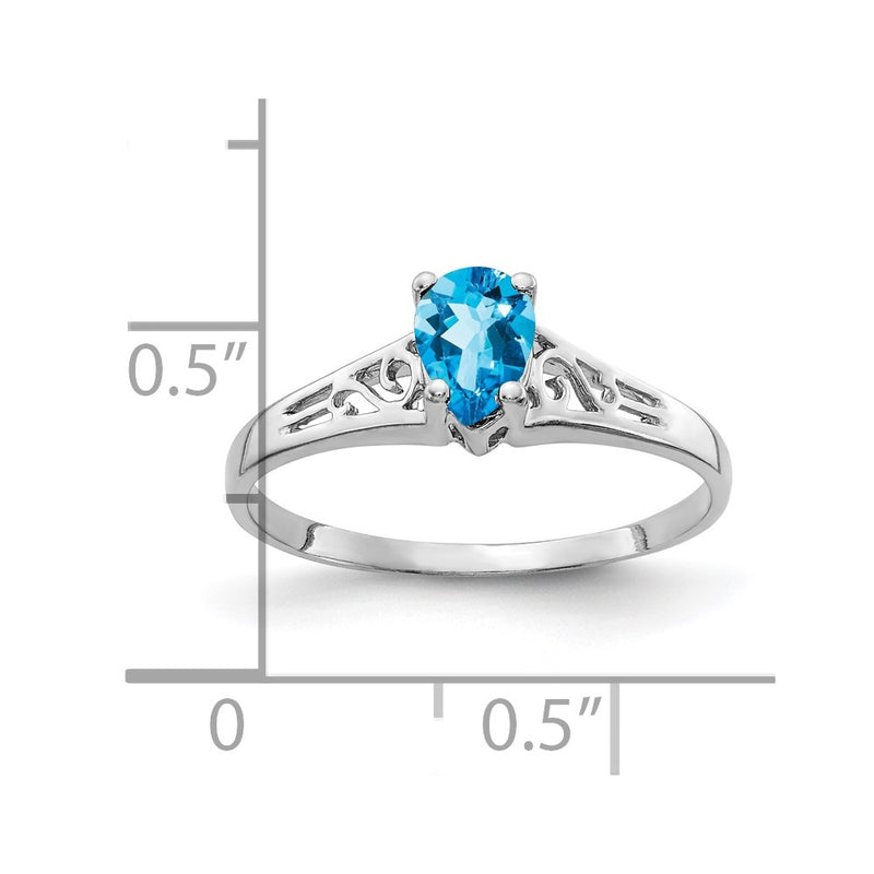 14k White Gold 6x4mm Pear Blue Topaz Checker ring