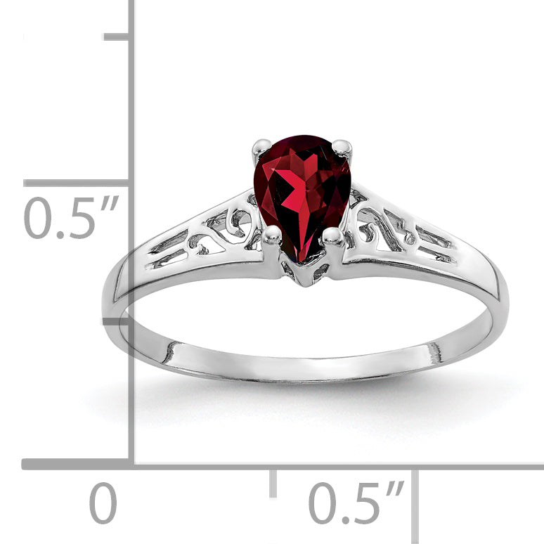 14k White Gold 6x4mm Pear Garnet ring