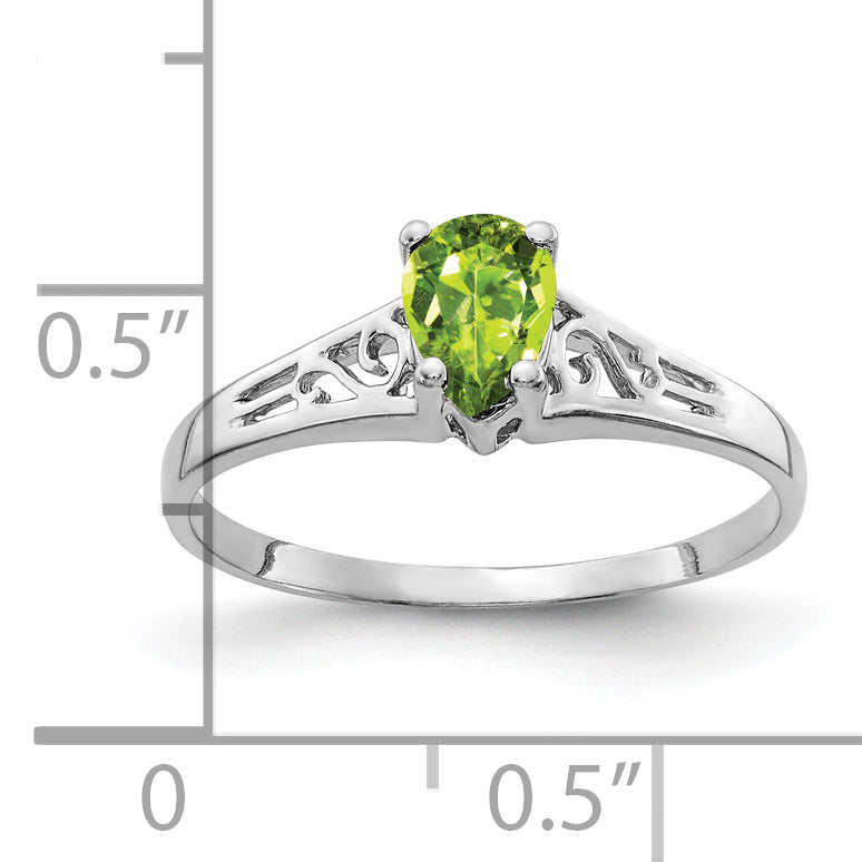 14k White Gold 6x4mm Pear Peridot ring