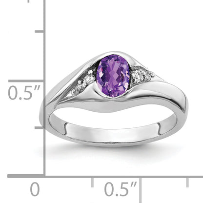 14K White Gold 6X4mm Oval Amethyst Aaa Diamond Ring (Size 6 Only)